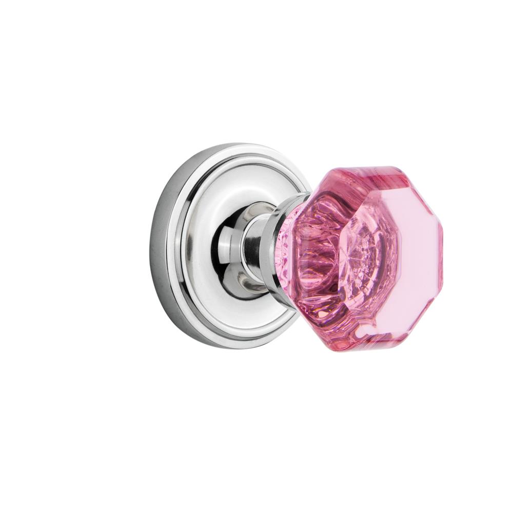 Nostalgic Warehouse CLAWAP Colored Crystal Classic Rosette Passage Waldorf Pink Door Knob in Bright Chrome